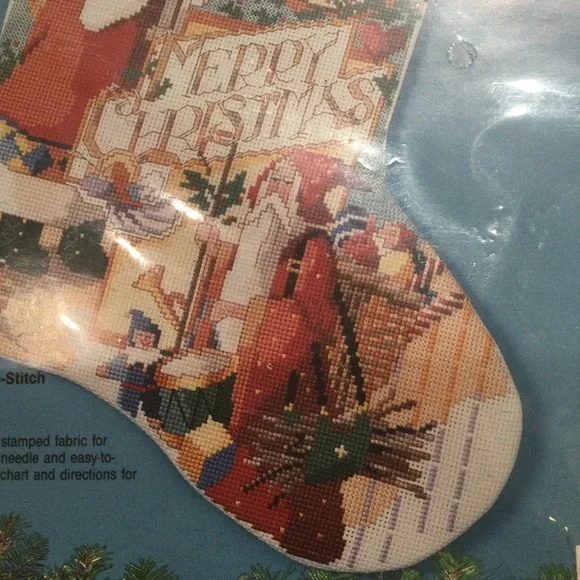 Vintage Bucilla Santa Collage Christmas stocking cross stitch kit - Picture 4 of 6